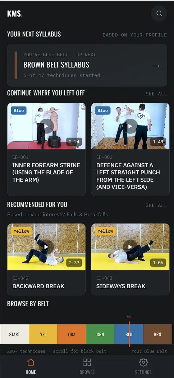 Krav Maga Secrets app home screen